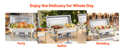 SucceBuy 8 Qt Chafing Dish Buffet Set 4-Pack | Stainless Steel, Full & Half Size Pans, Catering Warmer