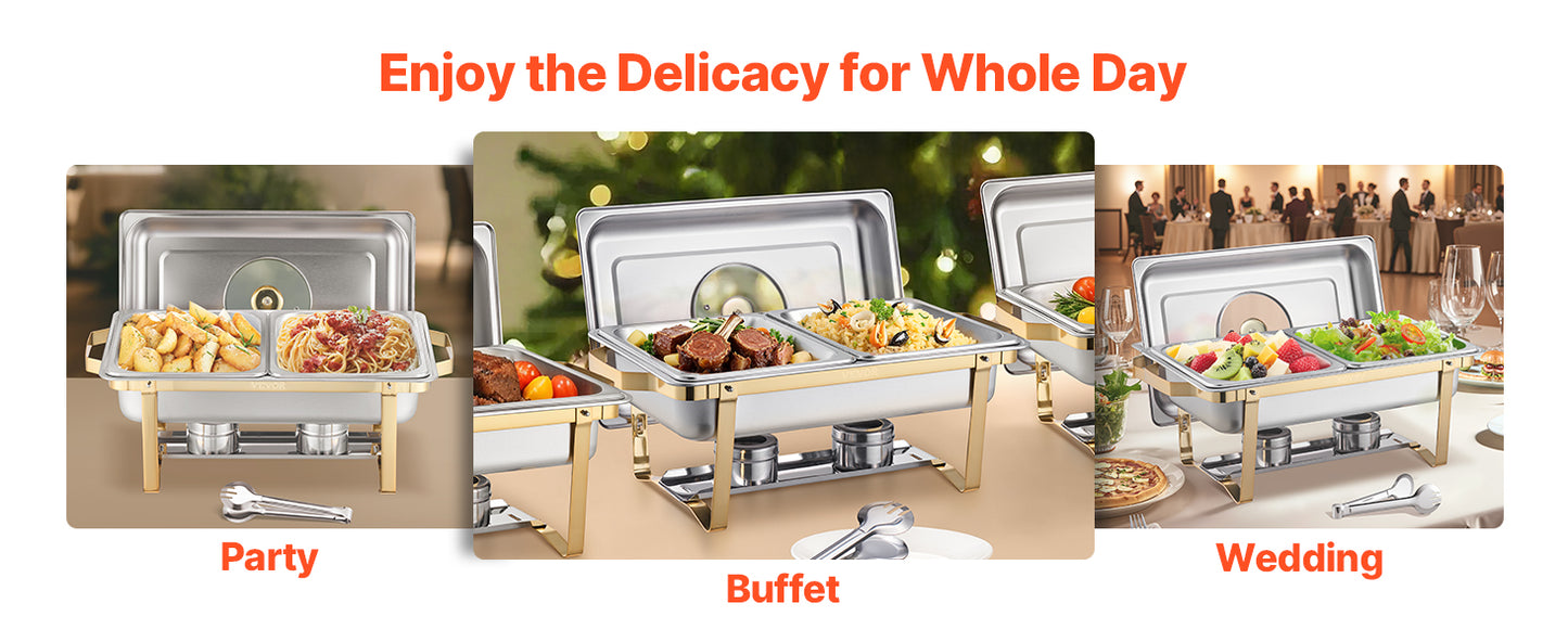 SucceBuy Chafing Dish Buffet Set – 2 or 4 Pack Stainless Steel Catering Warmer