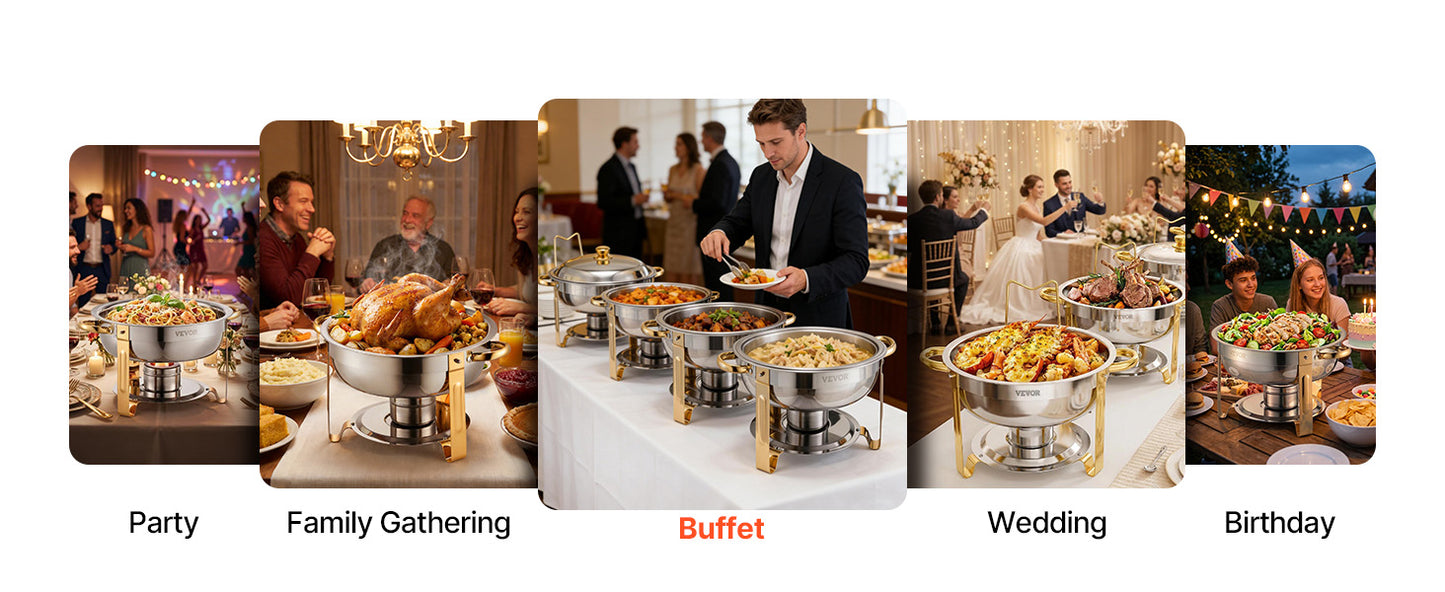 SucceBuy Chafing Dish Set 4-Pack | 9L Each | Stainless Steel | Buffet & Catering | EU