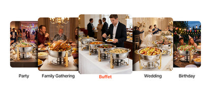 SucceBuy 4-Pack Round Chafing Dish Buffet Set – Stainless Steel Catering Warmer