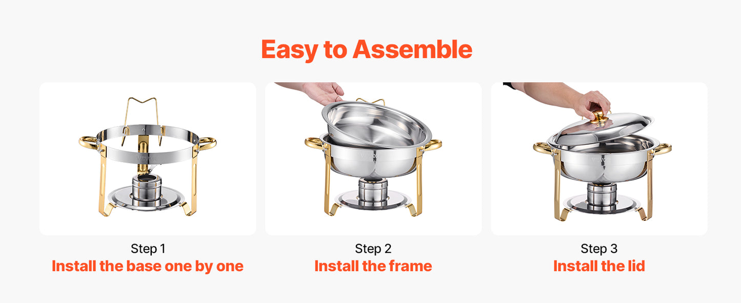 SucceBuy 4-Pack Round Chafing Dish Buffet Set – Stainless Steel Catering Warmer