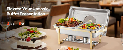 SucceBuy Chafing Dish Buffet Set | 2 or 4 Pack | Stainless Steel Half Size Pans | CE Certified | Catering Warmer