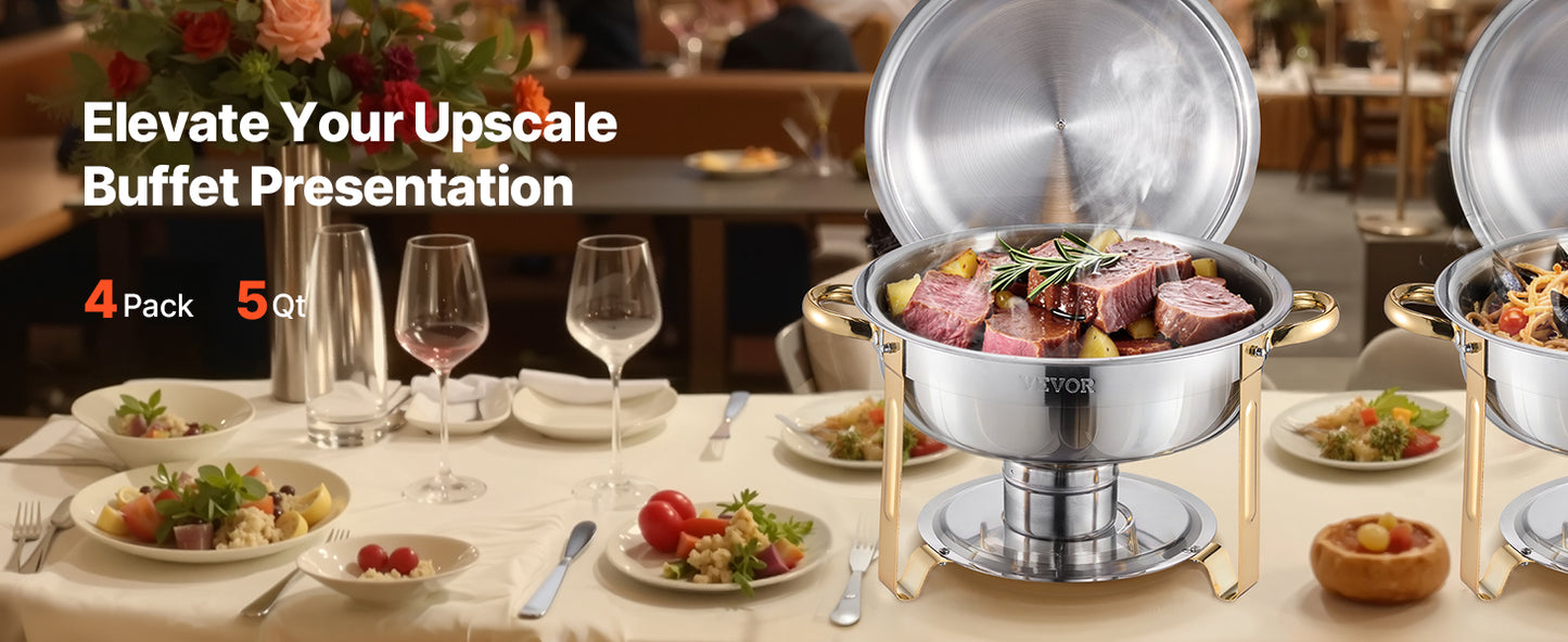 SucceBuy 4-Pack Round Chafing Dish Buffet Set – Stainless Steel Catering Warmer