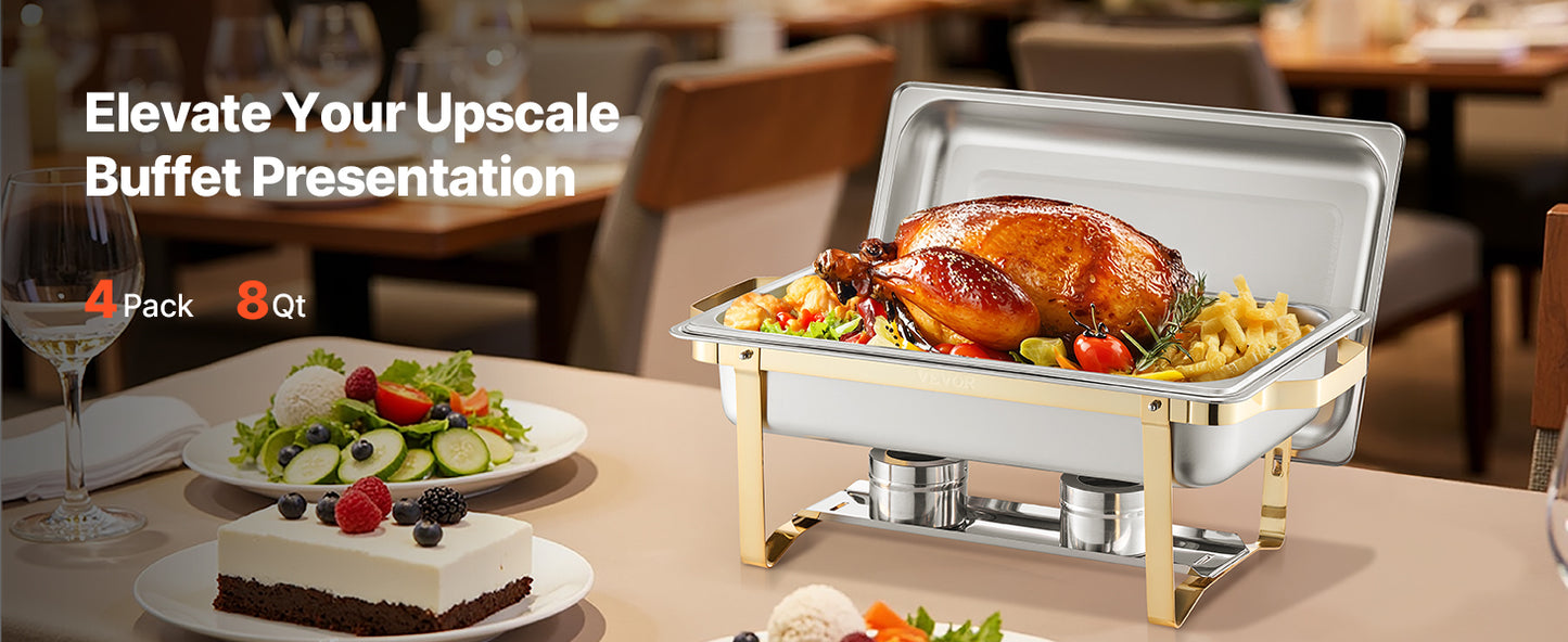SucceBuy 8 Qt Chafing Dish Buffet Set 4-Pack – Stainless Steel, Full & Half Size Pans, Catering