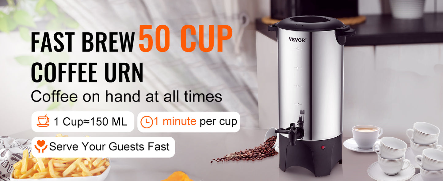 SucceBuy 50-Cup Commercial Coffee Urn – 1000W Stainless Steel Large Dispenser