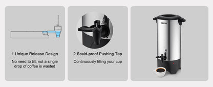 SucceBuy 50-Cup Commercial Coffee Urn – 1000W Stainless Steel Large Dispenser