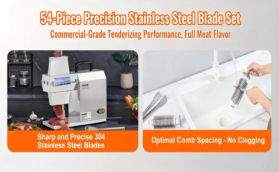 SucceBuy Commercial Meat Tenderizer 450W – 17", 54 Blades, Electric, Stainless Steel