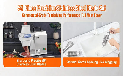 SucceBuy Commercial Meat Tenderizer 450W – 17", 54 Blades, Electric, Stainless Steel