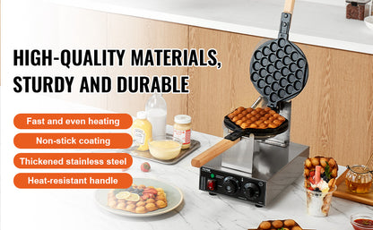 SucceBuy 1400W Commercial Egg Bubble Waffle Maker – 180° Rotatable Non-Stick
