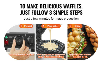 SucceBuy 1400W Commercial Egg Bubble Waffle Maker – 180° Rotatable Non-Stick