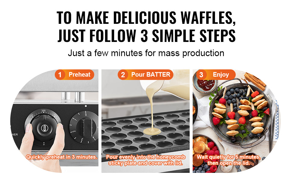 SucceBuy 50-Pcs Commercial Mini Dutch Pancake Maker | Non-Stick, Dual Temp & Timer