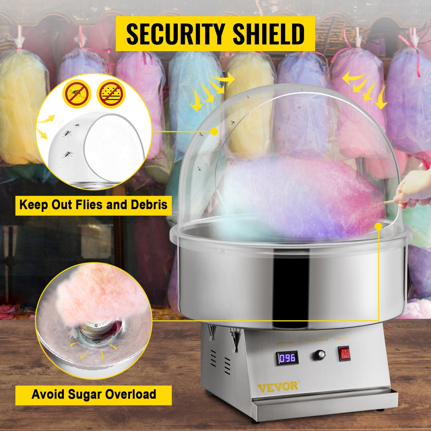 SucceBuy 21" Commercial Cotton Candy Machine Cover – Clear Bubble Shield Dome