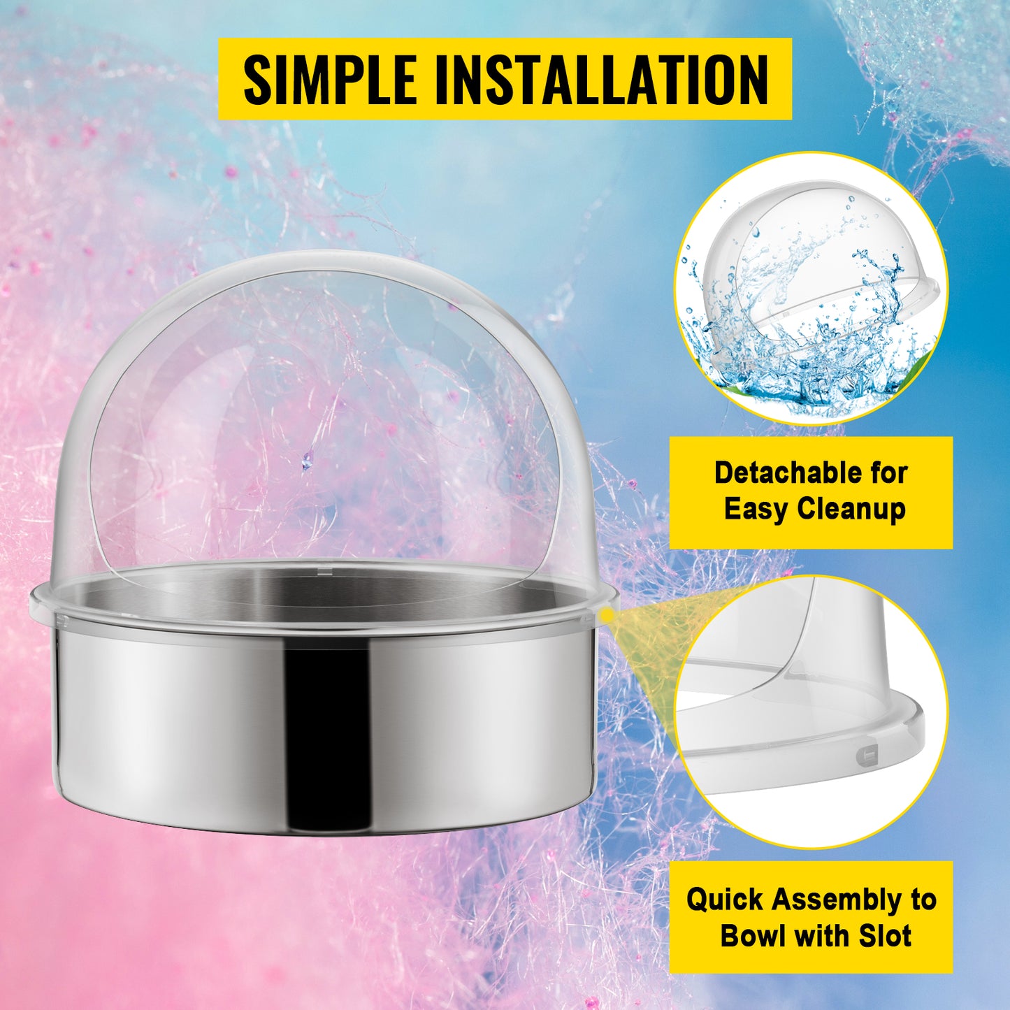 SucceBuy 21" Commercial Cotton Candy Machine Cover – Clear Bubble Shield Dome