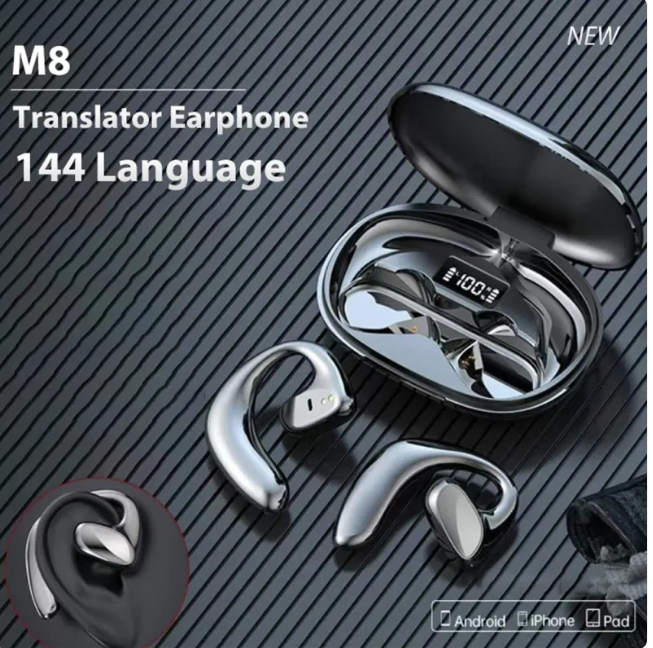R.E.D. Shopping TransLingua Bluetooth smart translation headphones with sleek design and ear cushions for immersive audio.