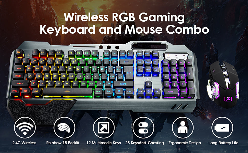 MAMBASNAKE K680 Wireless Keyboard & Mouse Set – 3800mAh, Rainbow Backlit, for PC, PS4, PS5, Xbox