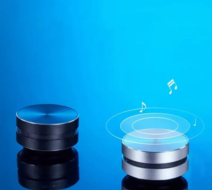 R.E.D. Shopping magnetic bone conduction Bluetooth speaker showcasing sleek portable wireless audio device with controls and metallic finish.