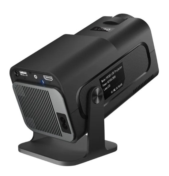 Portable mini projector from R.E.D. Shopping displaying HD video content on a wall, ideal for home entertainment and movies.