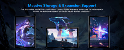 URAO 10" Android 15 Tablet – 24GB RAM, 128GB+1TB, WiFi 6, 8MP Camera, Bundle Set