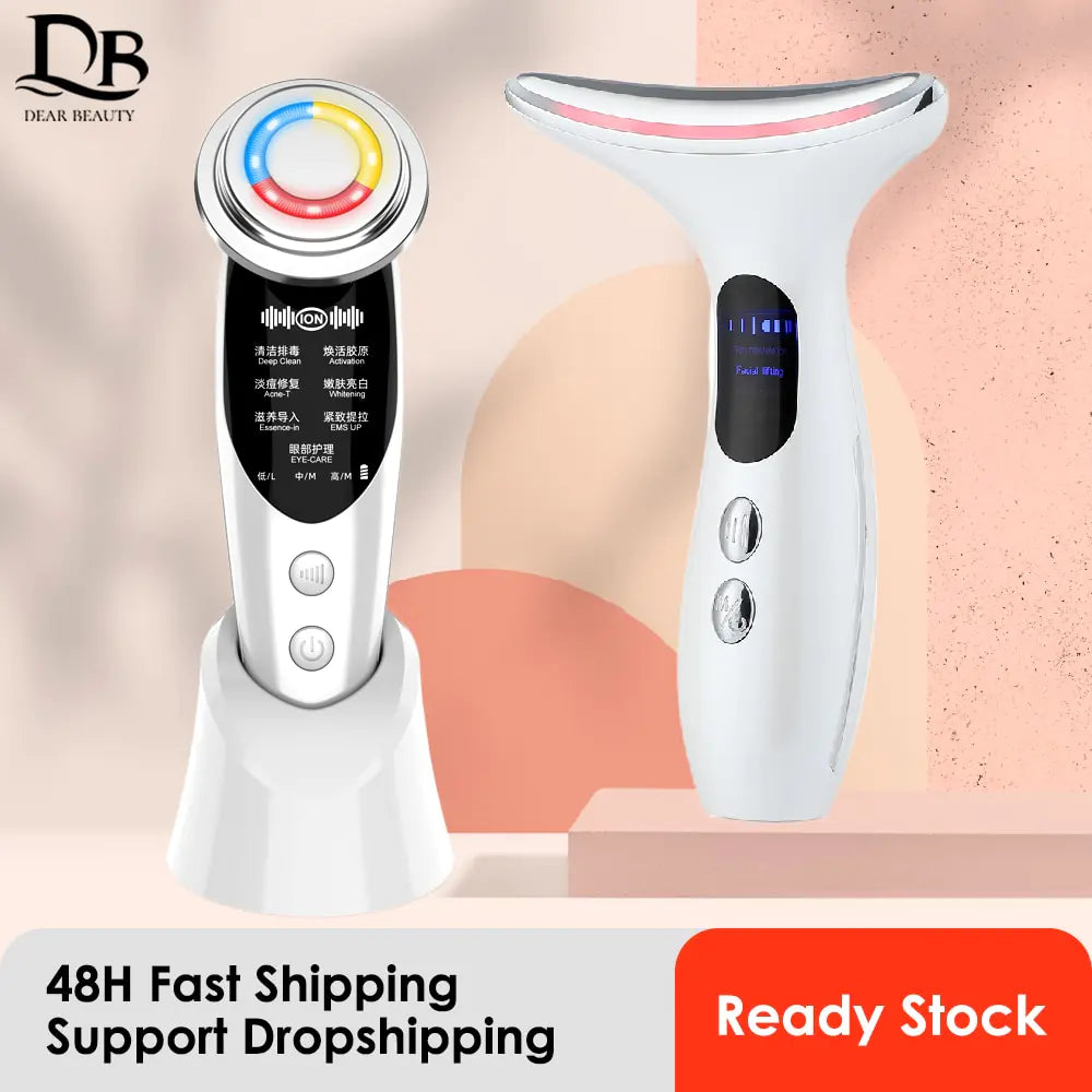 R.E.D. Shopping LED facial and neck massager with multiple massage heads for skin relaxation and rejuvenation.