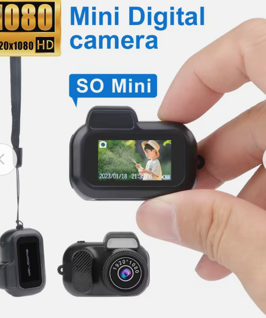 Red Shopping retro mini camera with 1080P HD video recording, portable design, small screen, perfect for casual photography.