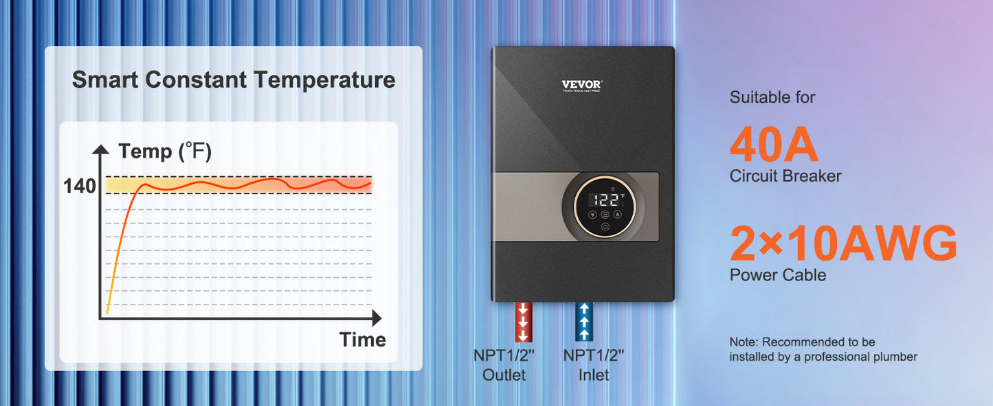 SucceBuy Instant Water Heater 8/14/18kW – On Demand Electric, Digital Temperature Display