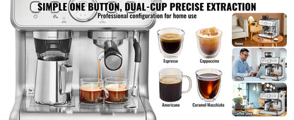 SucceBuy Espresso Machine with Grinder – 15 Bar, Semi-Automatic, Milk Frother Steam Wand