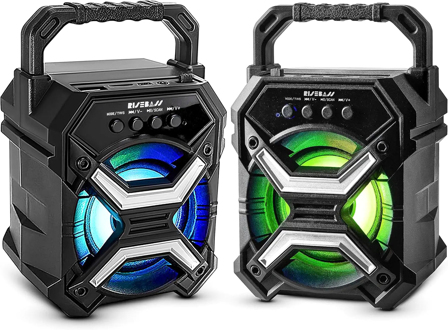 Portable wireless Bluetooth speaker by R.E.D. Shopping, compact design with control buttons and fabric grille, ideal for portable audio.