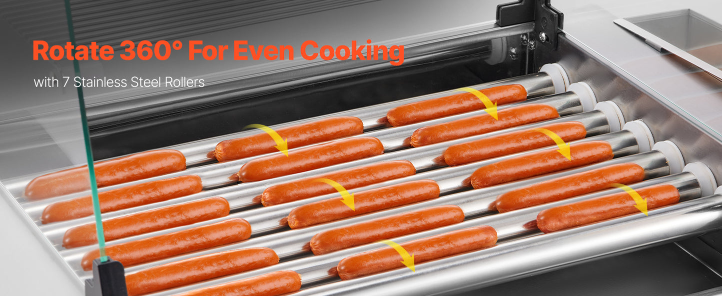 SucceBuy Hot Dog Roller Grill – 5, 7 or 11 Rollers, Stainless Steel, Dual Temp Control, Commercial Sausage Cooker