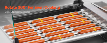 SucceBuy Hot Dog Roller Grill – 5, 7 or 11 Rollers, Stainless Steel, Dual Temp Control, Commercial Sausage Cooker