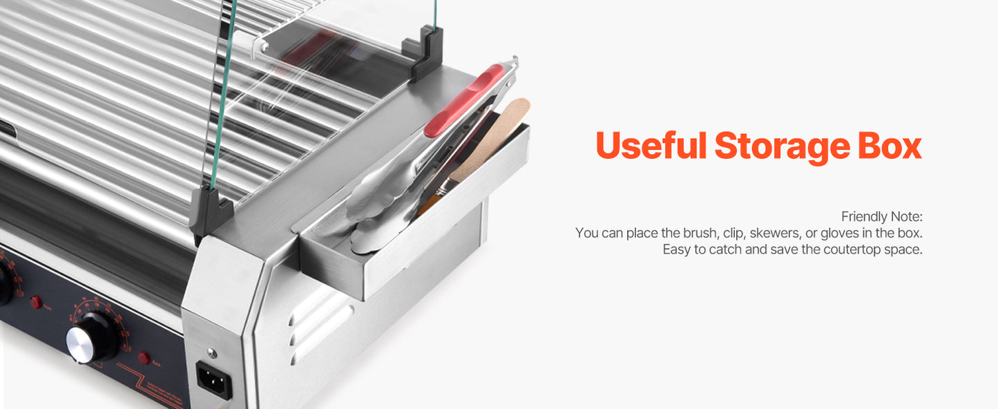 SucceBuy Hot Dog Roller Grill – 5, 7 or 11 Rollers, Stainless Steel, Dual Temp Control, Commercial Sausage Cooker