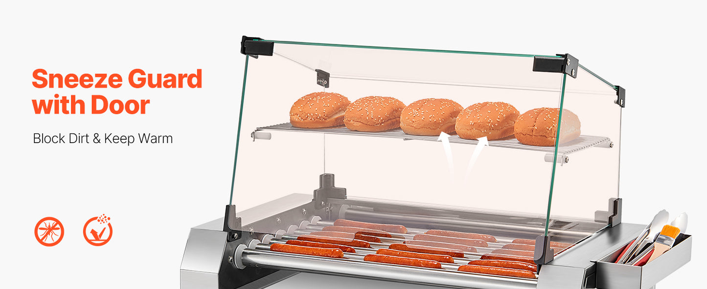 SucceBuy Hot Dog Roller Grill – 5, 7 or 11 Rollers, Stainless Steel, Dual Temp Control, Commercial Sausage Cooker