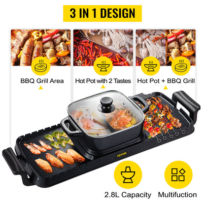 SucceBuy 2-in-1 Electric BBQ Grill & Hot Pot – Smokeless, Non-Stick, Detachable | Home Portable Barbecue