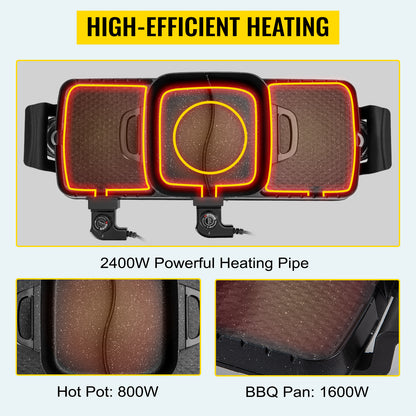 SucceBuy 2-in-1 Electric BBQ Grill & Hot Pot – Smokeless, Non-Stick, Detachable | Home Portable Barbecue