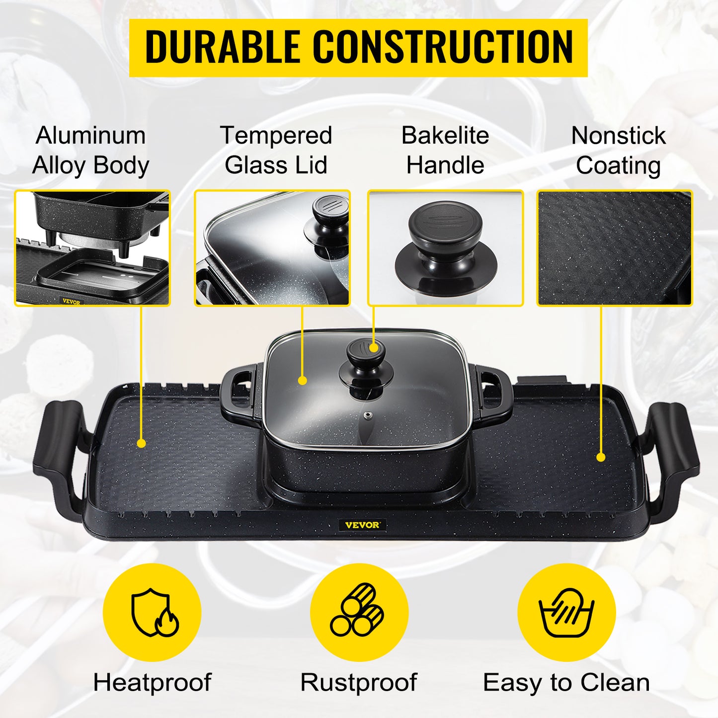 SucceBuy 2-in-1 Electric BBQ Grill & Hot Pot – Smokeless, Non-Stick, Detachable | Home Portable Barbecue