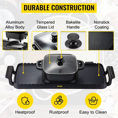 SucceBuy 2-in-1 Electric BBQ Grill & Hot Pot – Smokeless, Non-Stick, Detachable | Home Portable Barbecue