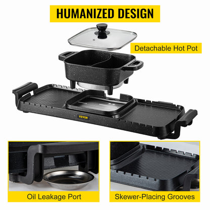 SucceBuy 2-in-1 Electric BBQ Grill & Hot Pot – Smokeless, Non-Stick, Detachable | Home Portable Barbecue