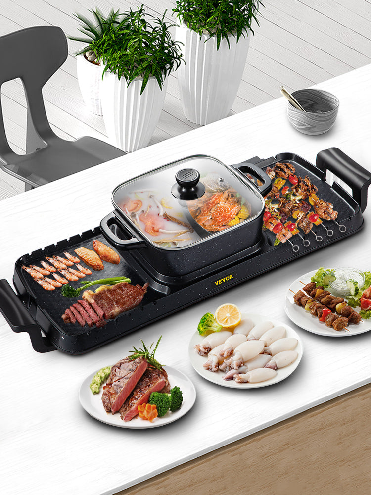 SucceBuy 2-in-1 Electric BBQ Grill & Hot Pot – Smokeless, Non-Stick, Detachable | Home Portable Barbecue