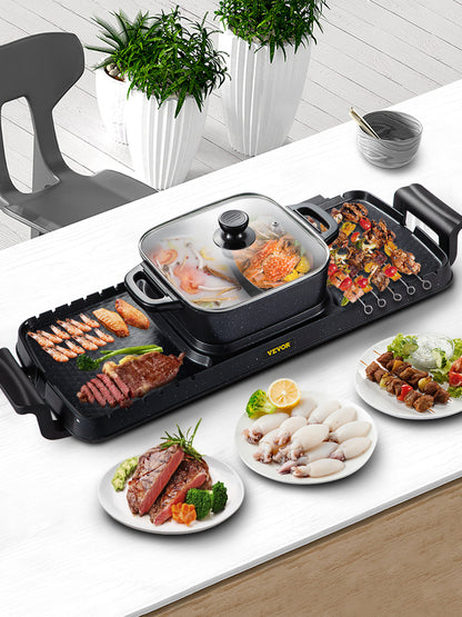 SucceBuy 2-in-1 Electric BBQ Grill & Hot Pot – Smokeless, Non-Stick, Detachable | Home Portable Barbecue