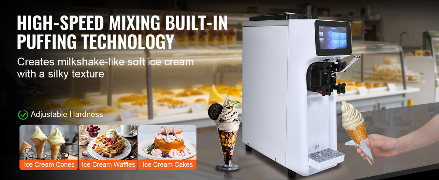 SucceBuy Commercial Soft Serve Ice Cream Machine – Single Flavor, Touch Screen, Auto Clean