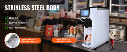SucceBuy Commercial Soft Serve Ice Cream Machine – Single Flavor, Touch Screen, Auto Clean