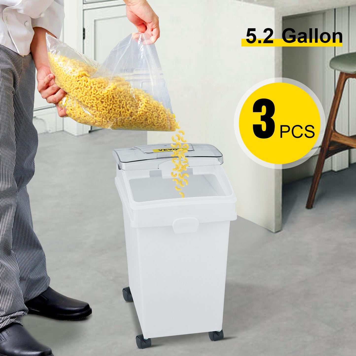 VEVOR 25L Dry Ingredient Storage Bin with Scoop & Casters – Dustproof, Commercial Kitchen