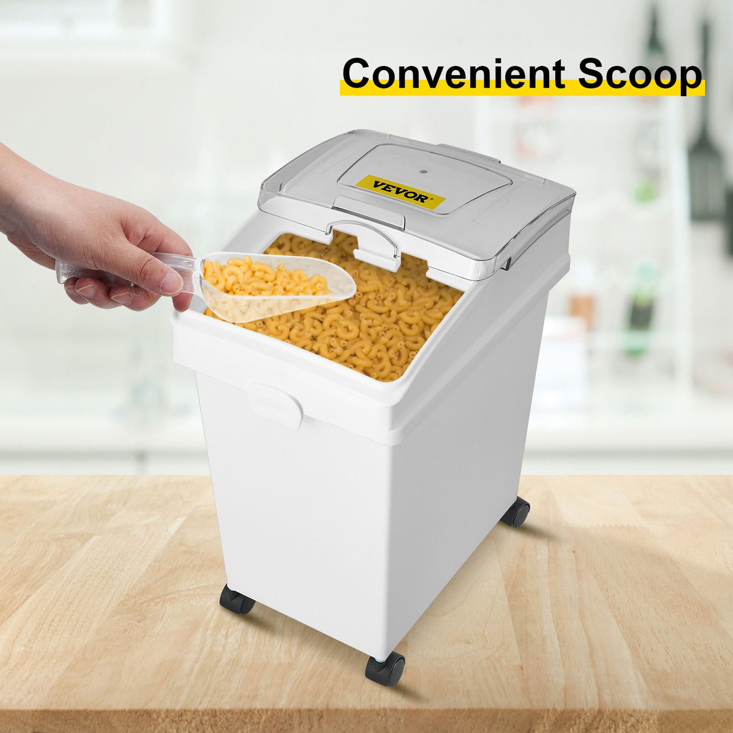 VEVOR 25L Dry Ingredient Storage Bin with Scoop & Casters – Dustproof, Commercial Kitchen