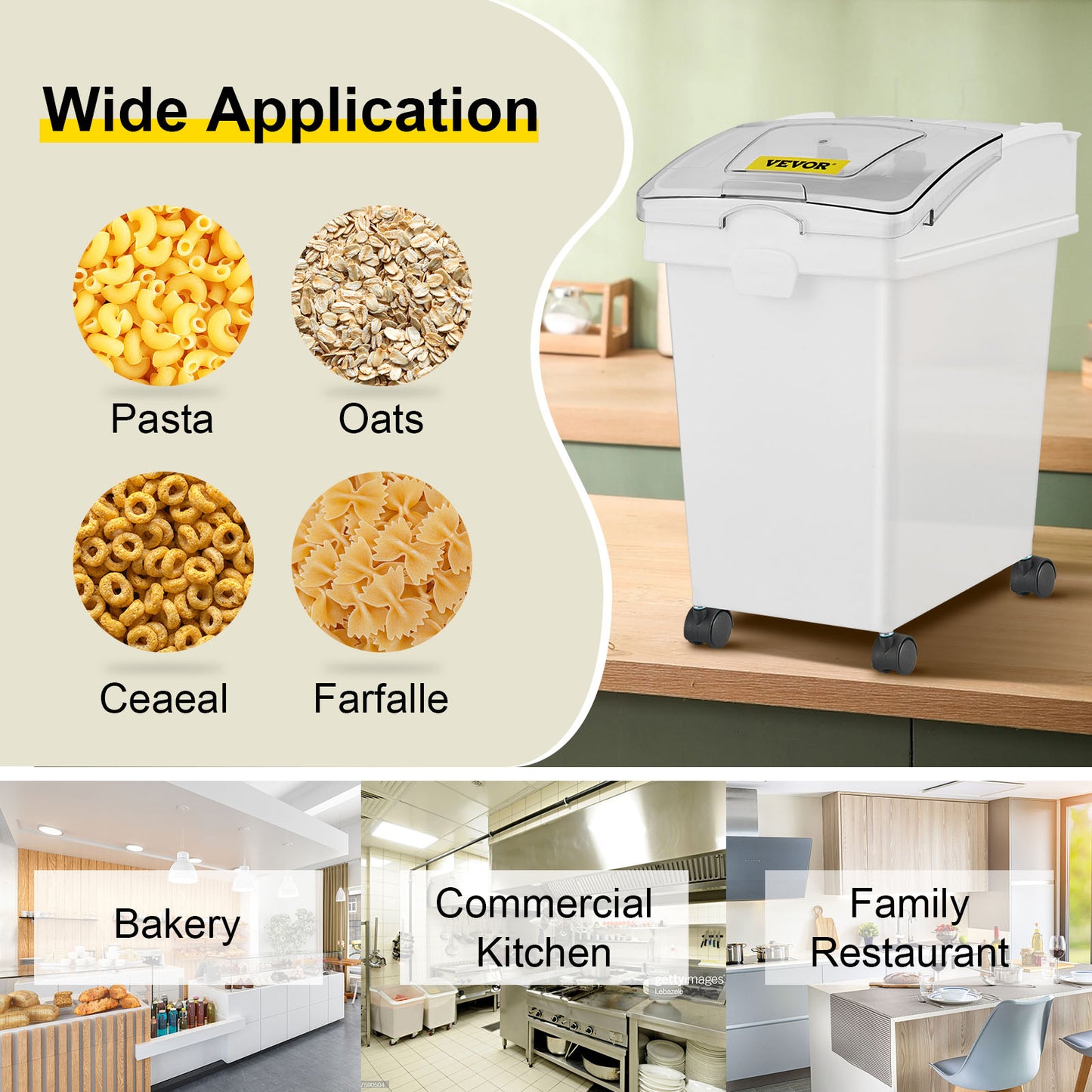 VEVOR 25L Dry Ingredient Storage Bin with Scoop & Casters – Dustproof, Commercial Kitchen
