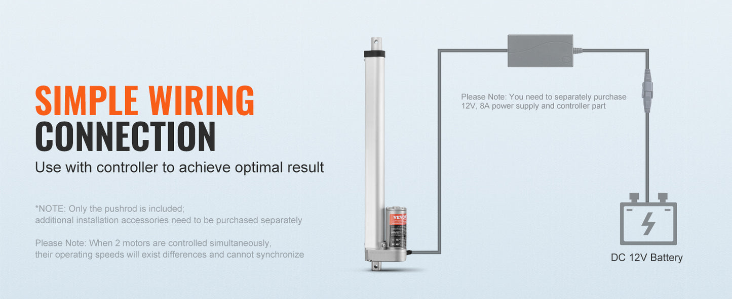 SucceBuy 12V Linear Actuator – IP54 Waterproof, 1000N Force