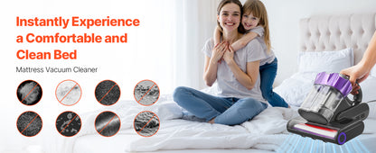 SucceBuy Mattress Vacuum Cleaner – 18Kpa, Dual Dust Bin, HEPA Filter, Heating & Ultrasound, Handheld for Bed & Sofa