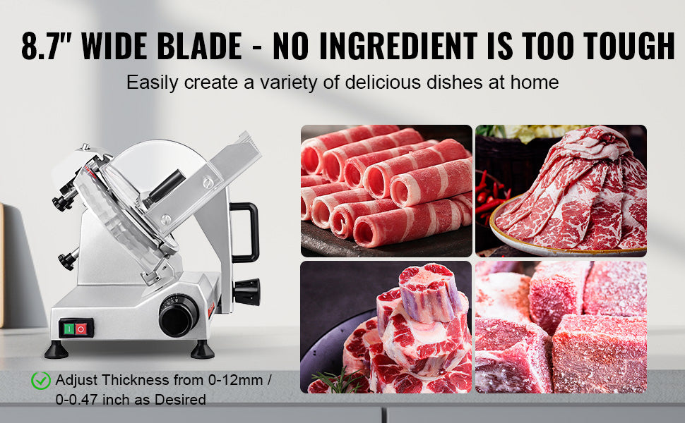 SucceBuy Electric Meat Slicer – 8"/10" Carbon Steel Blade, Adjustable Thickness