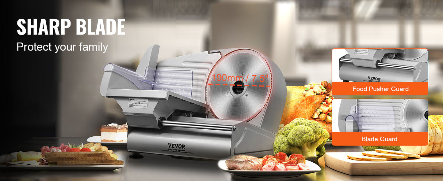 SucceBuy Electric Meat Slicer | 200W | 19cm Blade | Adjustable Thickness | EU 220V