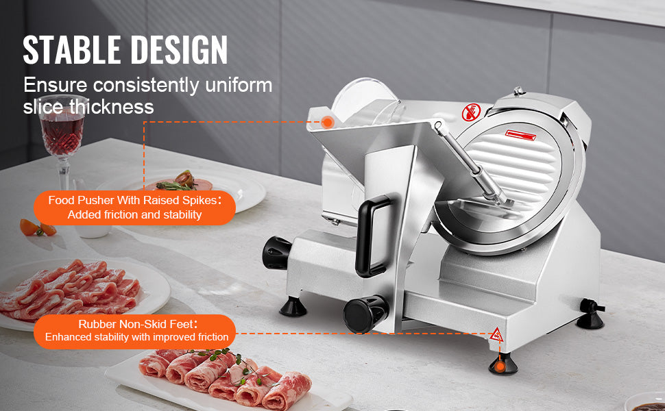 SucceBuy Electric Meat Slicer – 8"/10" Carbon Steel Blade, Adjustable Thickness