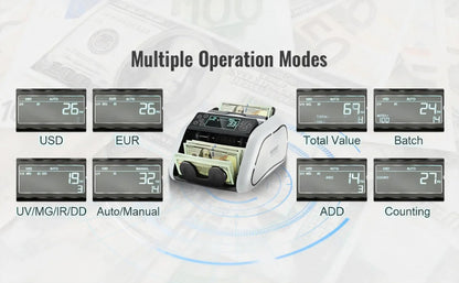 SucceBuy Money Counter 1000pcs/min – UV & MG Fake Banknote Detector, Euro