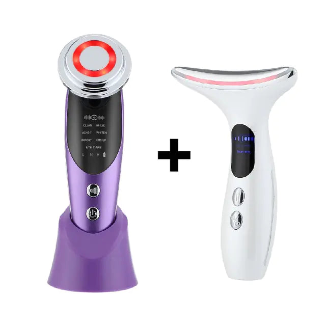 LED Facial Neck Massager by R.E.D. Shopping, showing a sleek handheld device with LED lights for facial and neck relaxation.